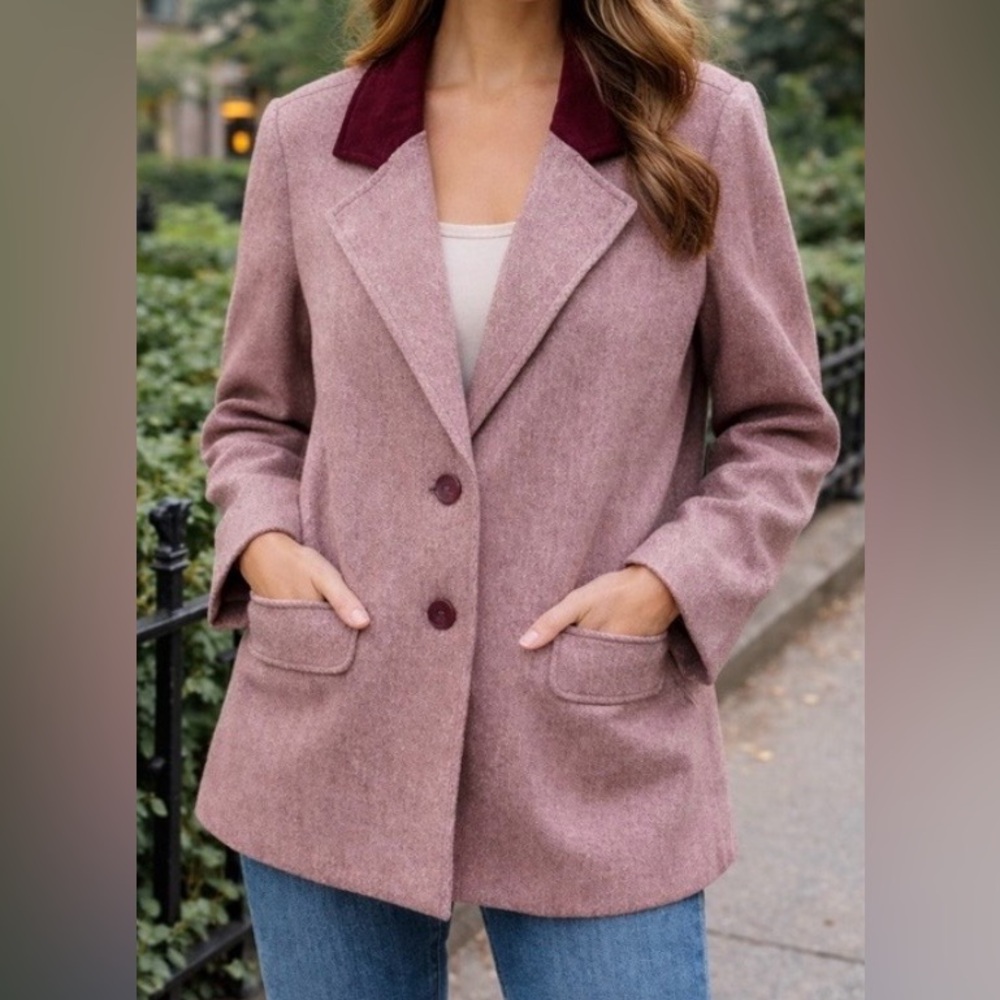 NYCC Women’s pink wool-Blend Coat with burgundy collar- size M - New with Tags